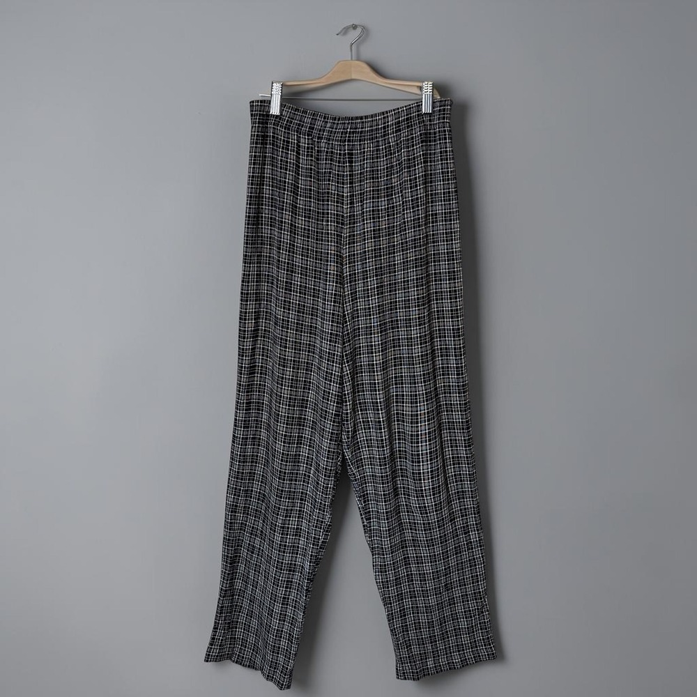 Vintage Fine Line New York Plaid Pull On Ankle Pants Crinkle Textured Medium